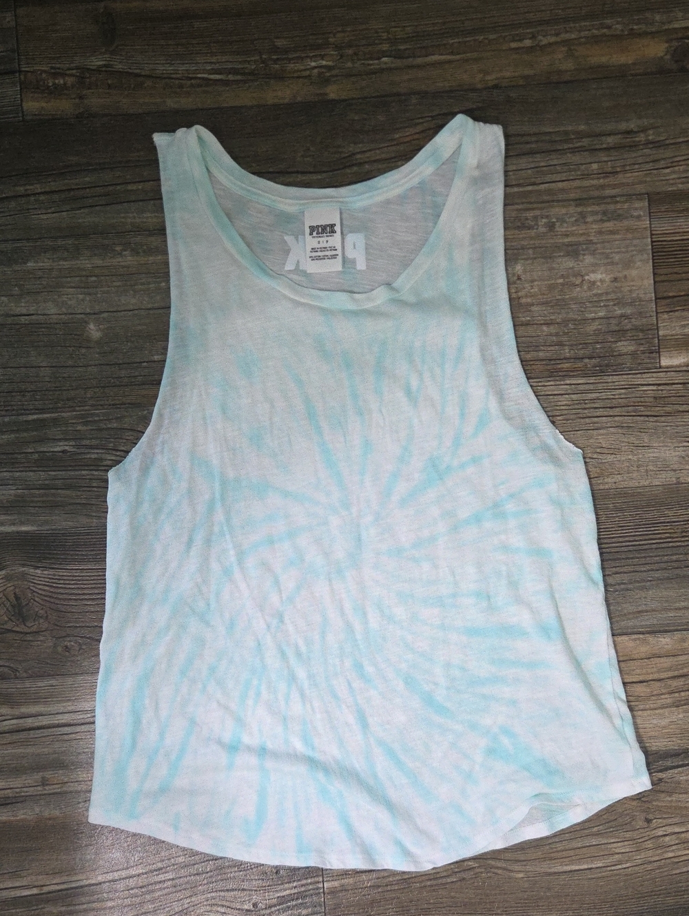 PINK Victoria's Secret Light Blue & White Tie-Dye Racerback Tank